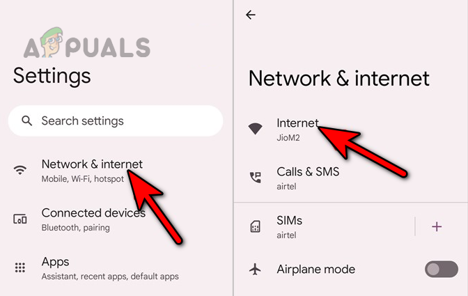 Open Internet in the Android Phone Settings