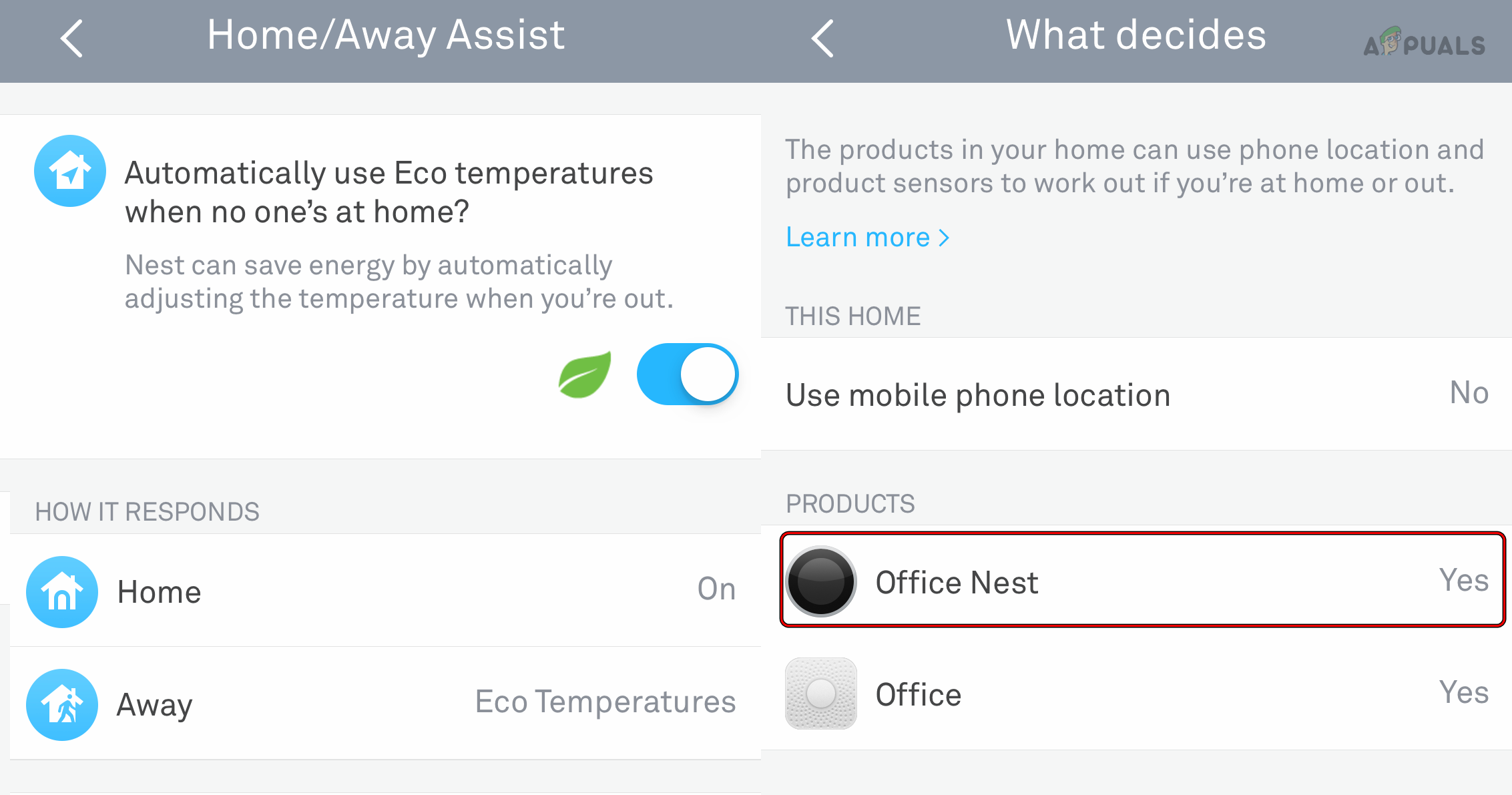 Disable the Nest Thermostat Under Home Awasy Assist Products