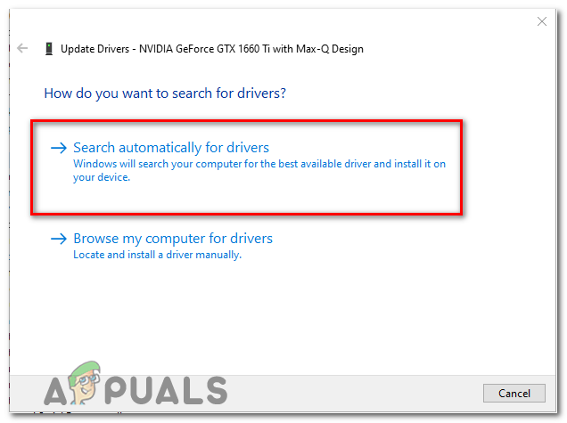 In the new window, select "Search automatically for updated driver software".