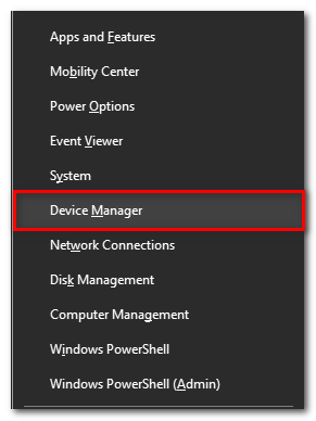 Press the Windows key + X and select Device Manager from the menu.