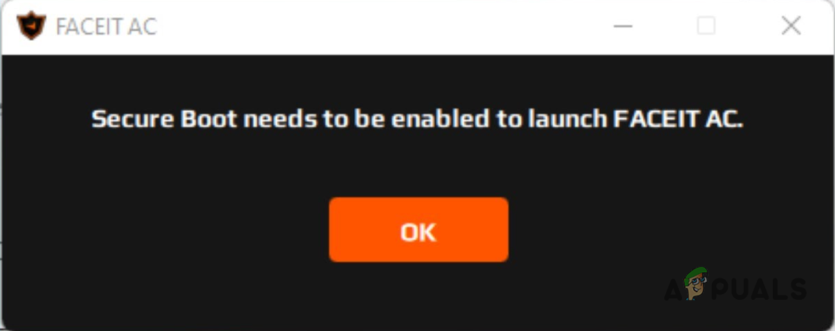 Secure Boot Needs to be Enabled to Launch FACEIT AC Error Message