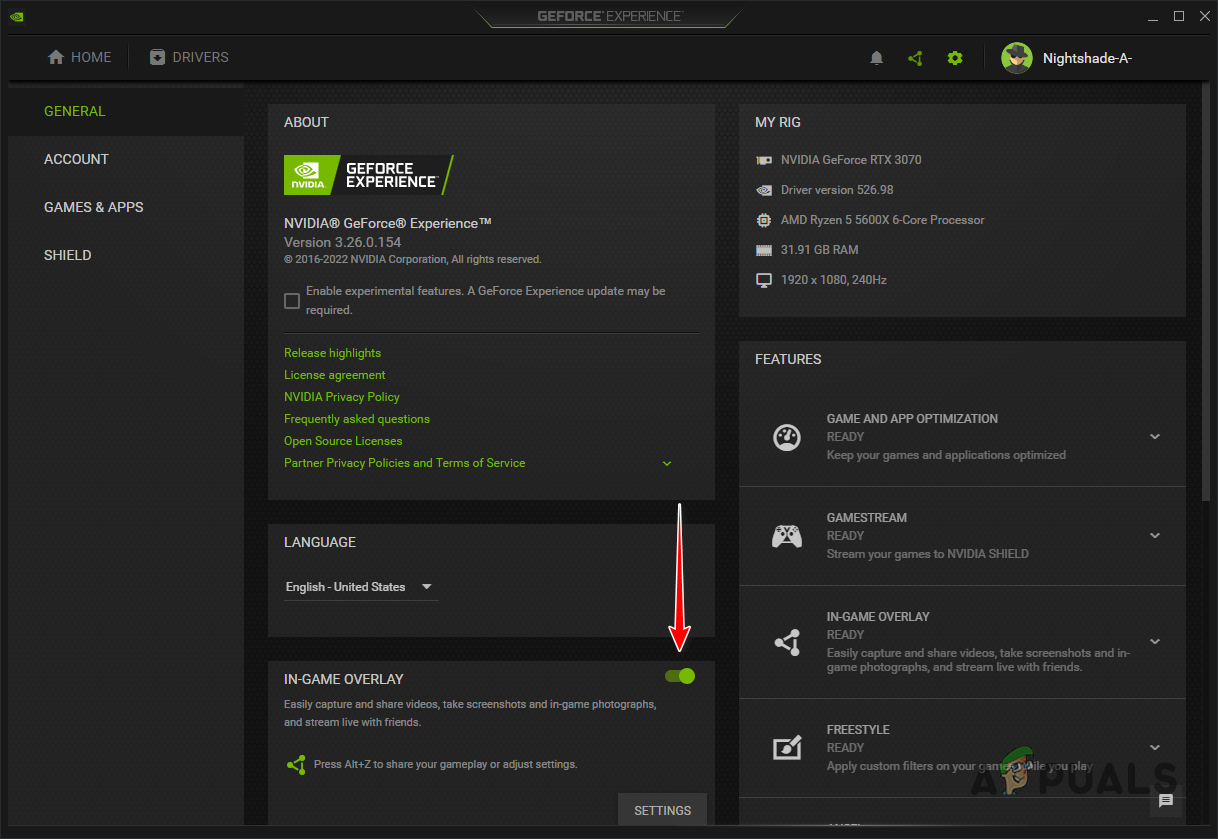 Disabling GeForce Experience In-game Overlay