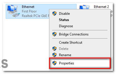 Right-click on the connection and click on "Properties."