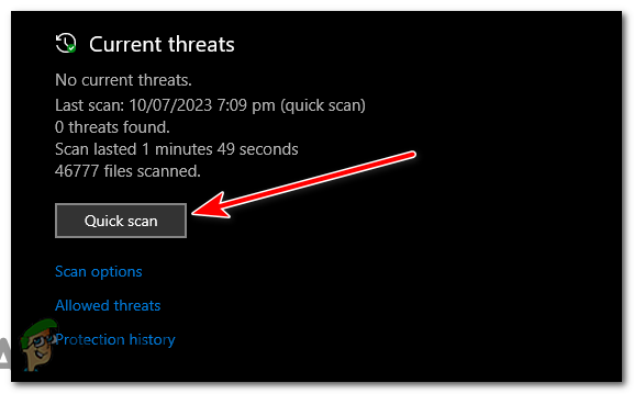 Under the "Current threats" section, select "Quick scan" to run a quick scan of your system.