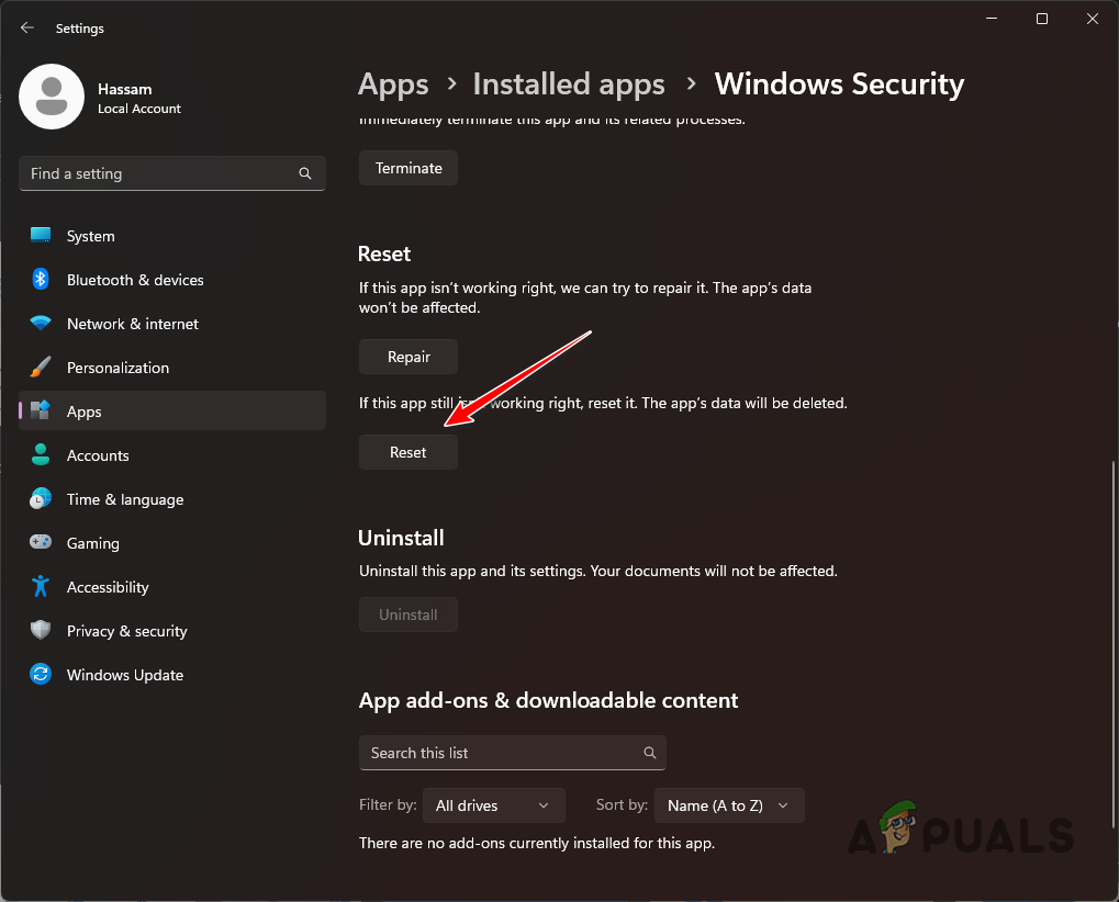 Resetting Windows Security