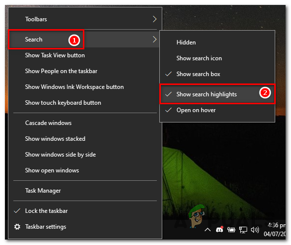 Right click on Taskbar and open the Search menu. Turn off "Show search highlights" in the Search menu.