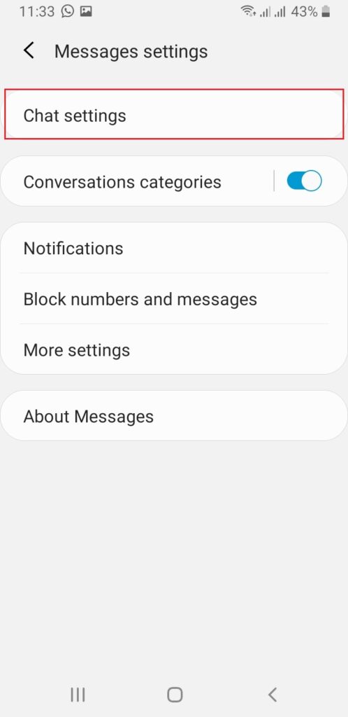 chat settings in messages settings 
