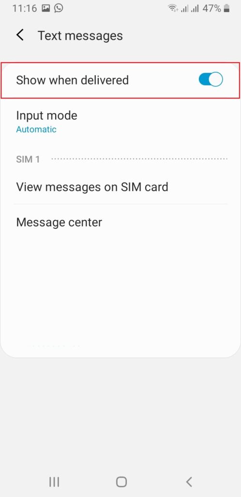 show when delivered in text messages settings