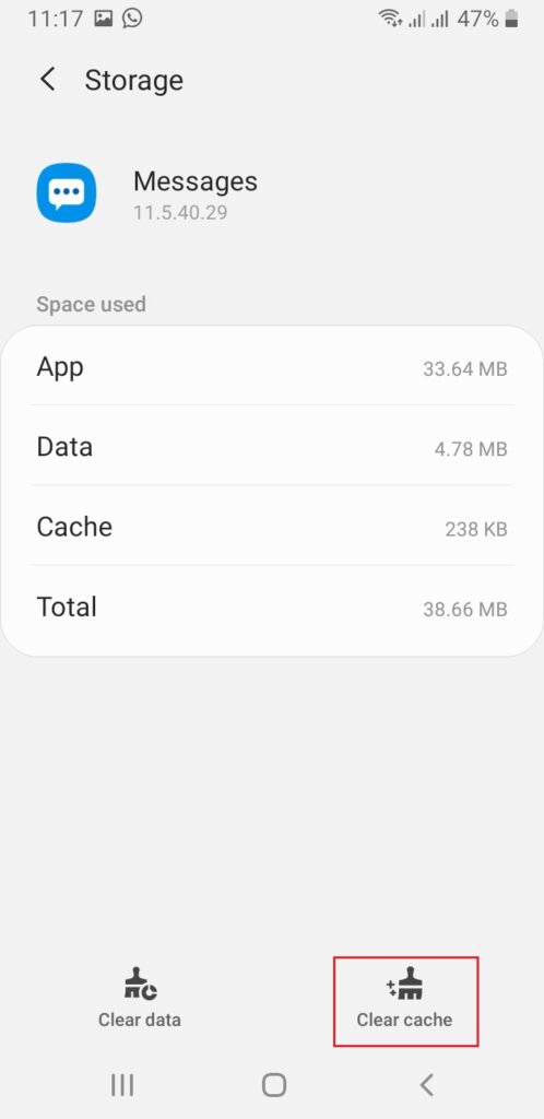 messages app clear cache 