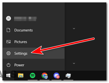 Press the Windows key and click on the Gear icon above the Power button.