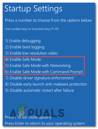 Press the corresponding number key to "Enable Safe Mode."