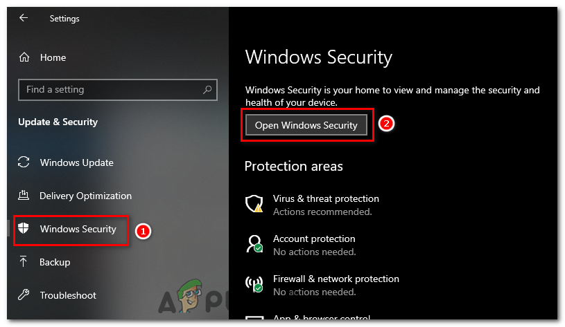 Select Windows Security in the left tab and click on the Open Windows Security button.