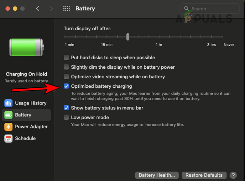 Disable Optimized Battery Charging on the MacBook