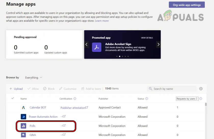 Enable Polls on the Organization Level in the Teams Admin Center