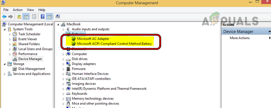 Uninstall MS AC Adapter and MS ACPI-Compliant Control Method Battery in the Laptop's Device Manager