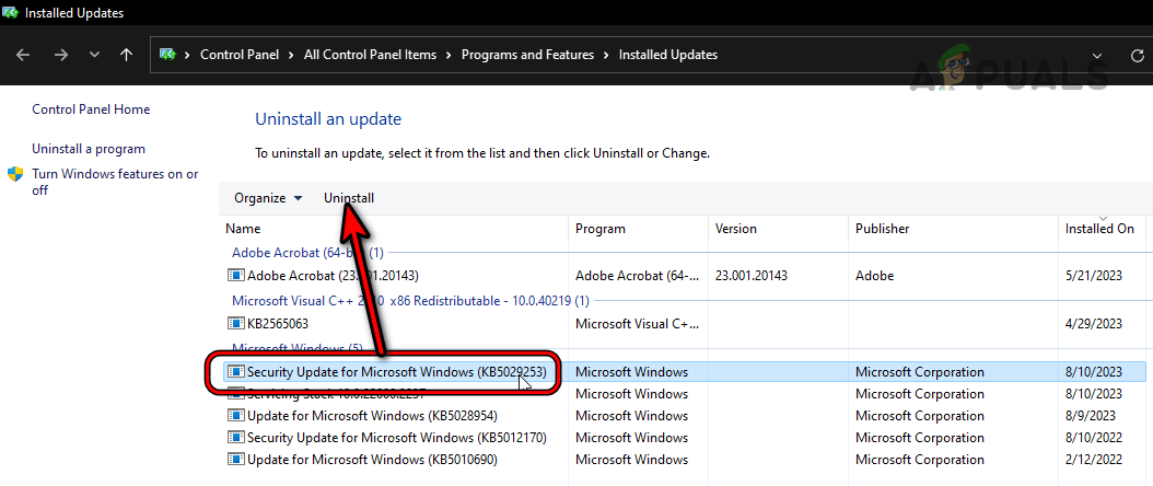 Uninstall Latest Windows Update