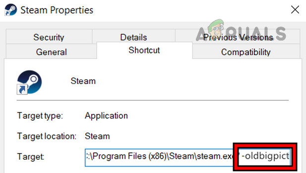 Add OldPictureMode to the Target Box of the Steam Shortcut