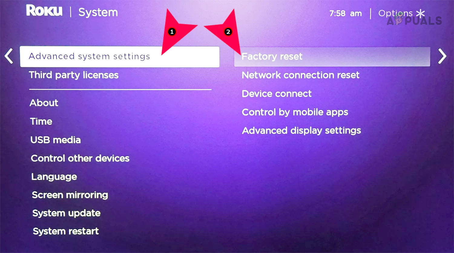 Factory Reset the Roku Device Through Settings