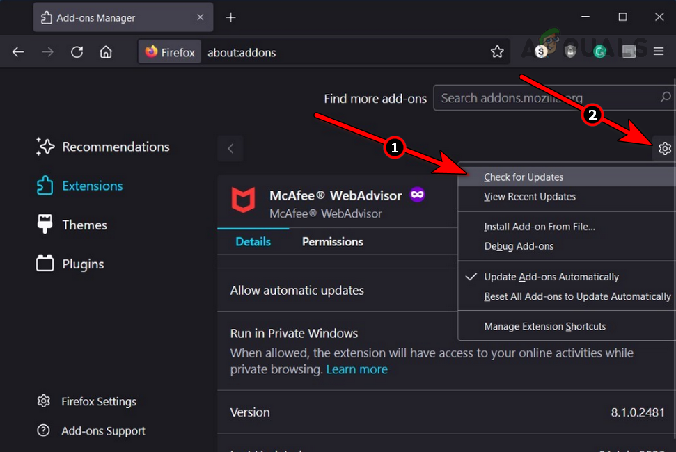 Check for Add-ons Updates on the Firefox Browser