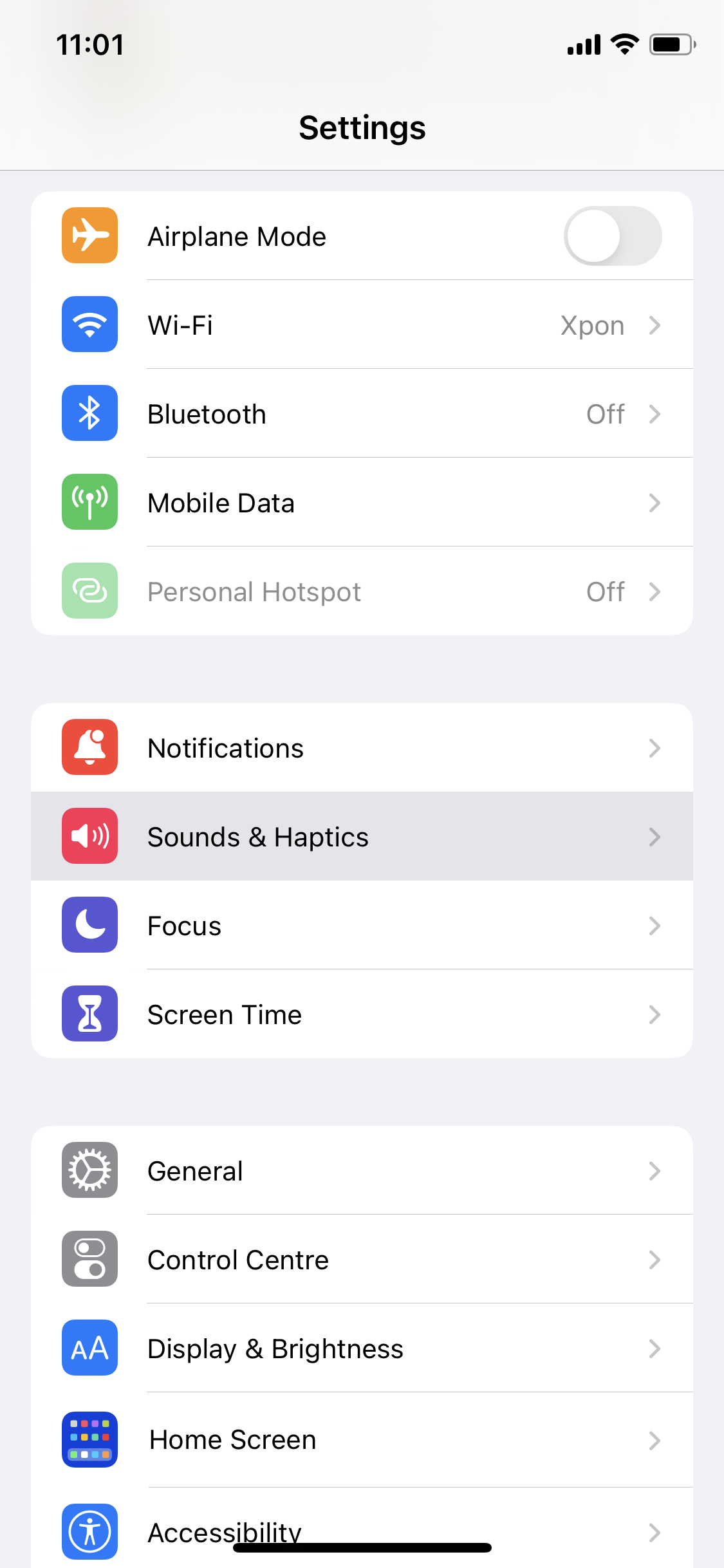 2. iPhone sounds & haptics settings screenshot