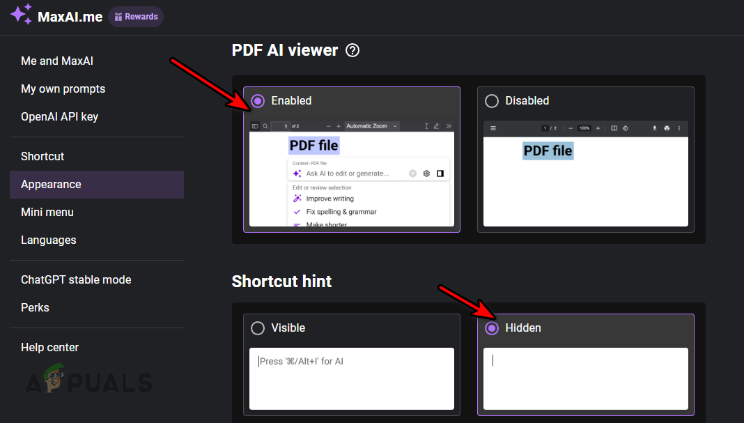 Enable or Disable Viewing of PDF AI Viewer or Shortcut Hint