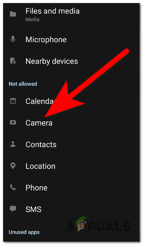 Selecting the Camera Permissions