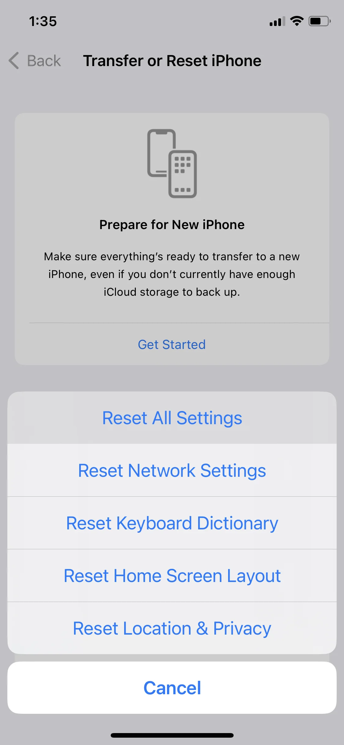 21. iPhone Reset All Settings screenshot
