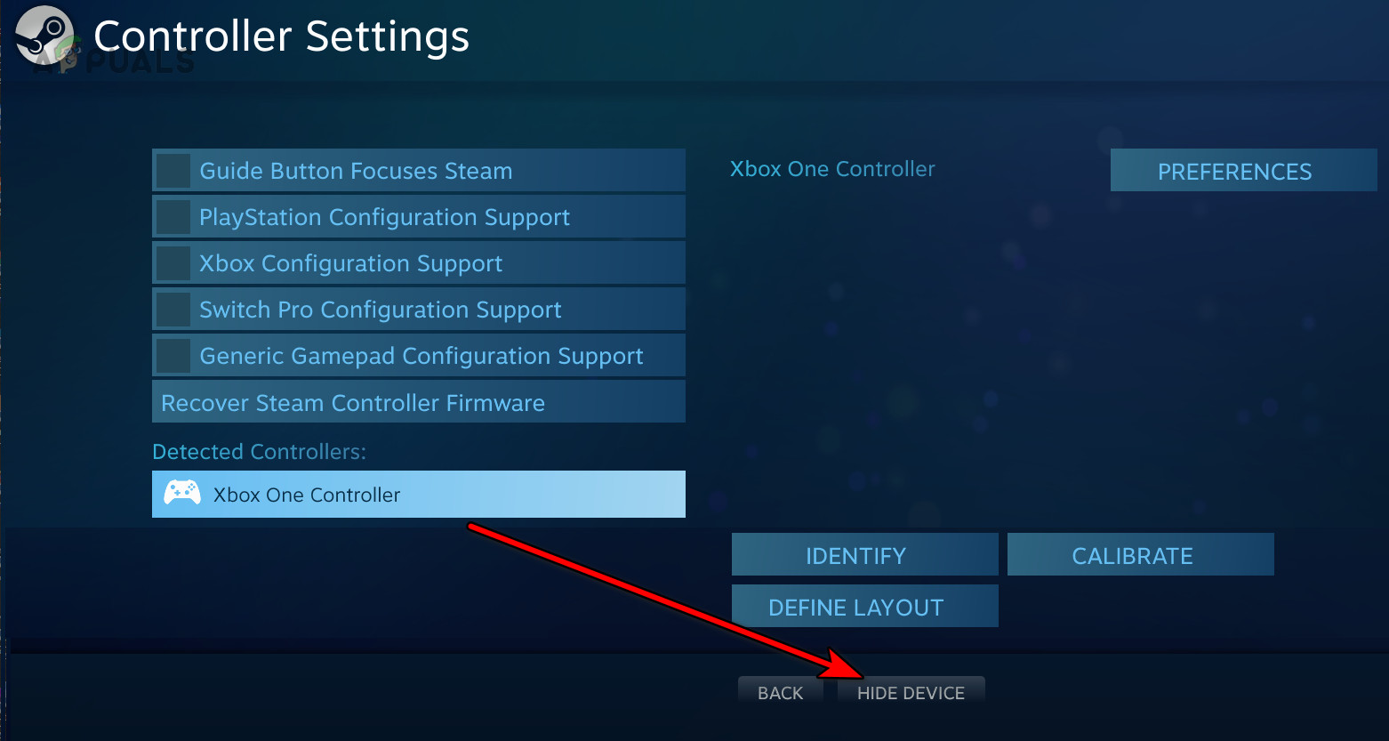 Hide Device in the Game's Controller Settings