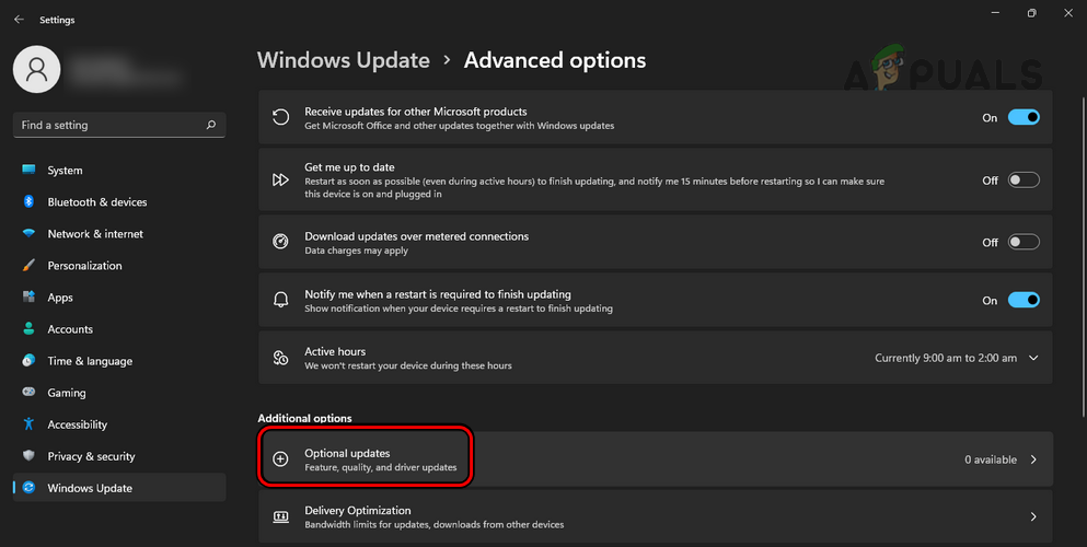Open Optional Updates in the Windows Update