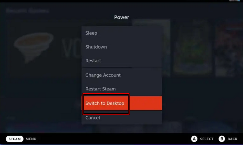 Switch the Steam Deck to the Desktop Mode