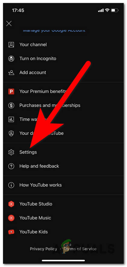 Opening the Settings of YouTube