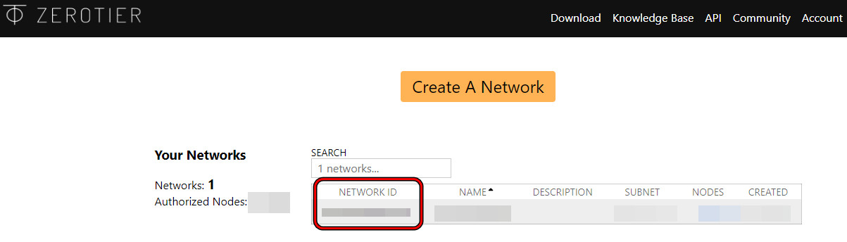 Copy the Network ID of the ZeroTier Network