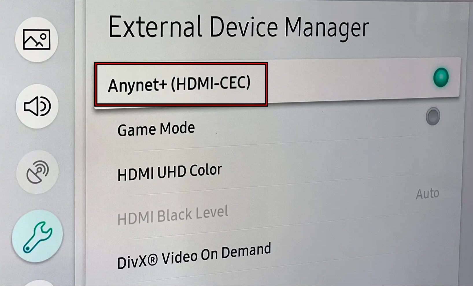 Disable Anynet+ in the Samsung TV Settings