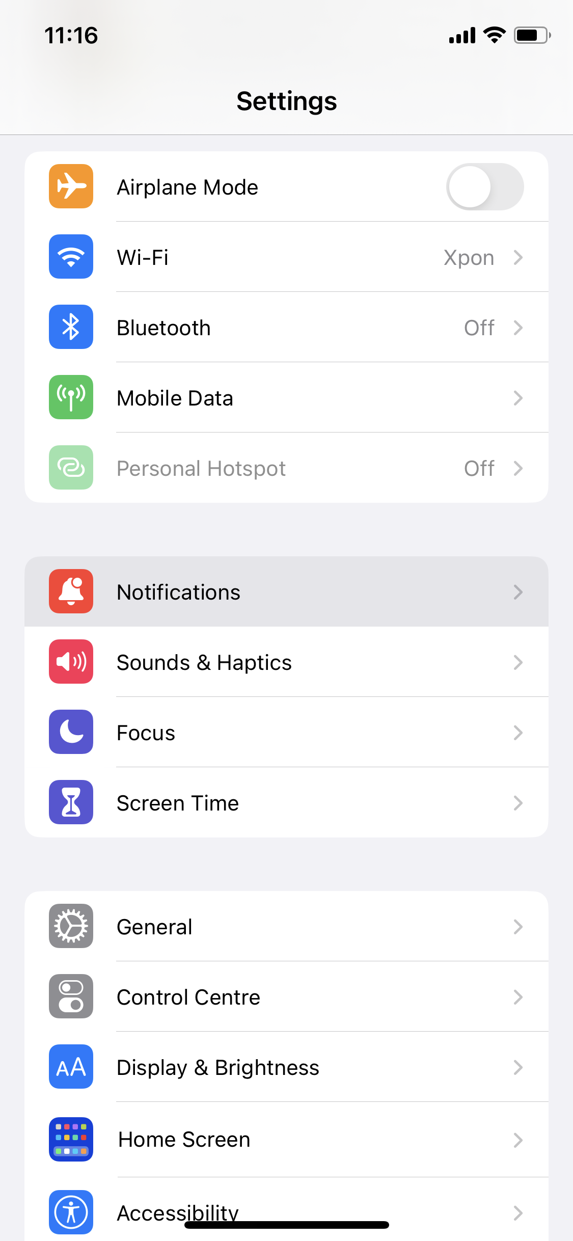 4. iPhone Notifications settings screenshot