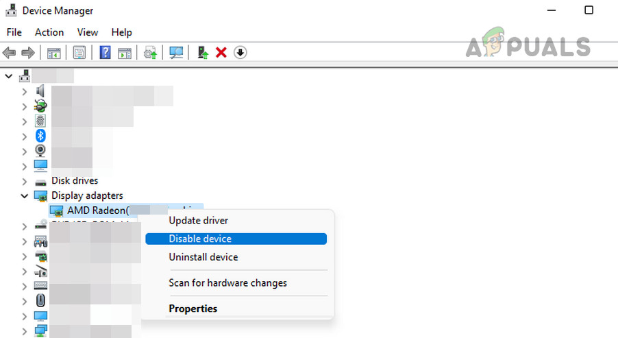 Disable Graphics Device in the Device Manager