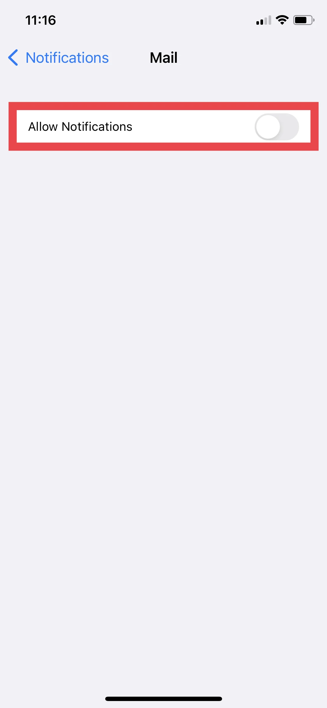 6. iPhone turn Mail notifications off screenshot