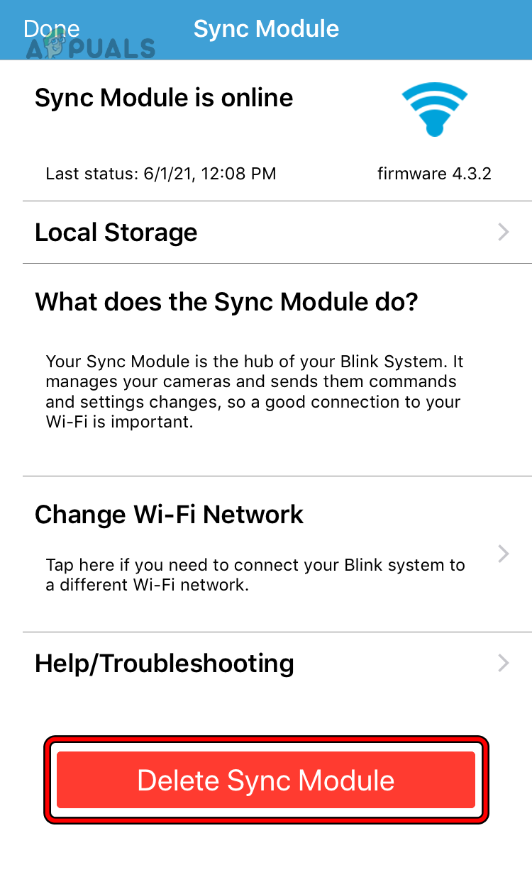 Delete Sync Module in the Blink App
