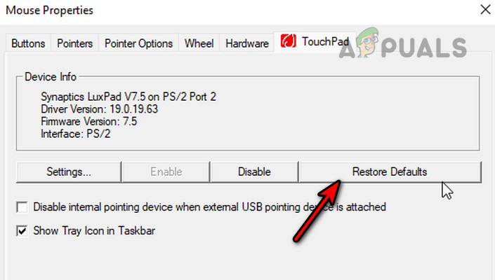 Restore Touchpad to Defaults