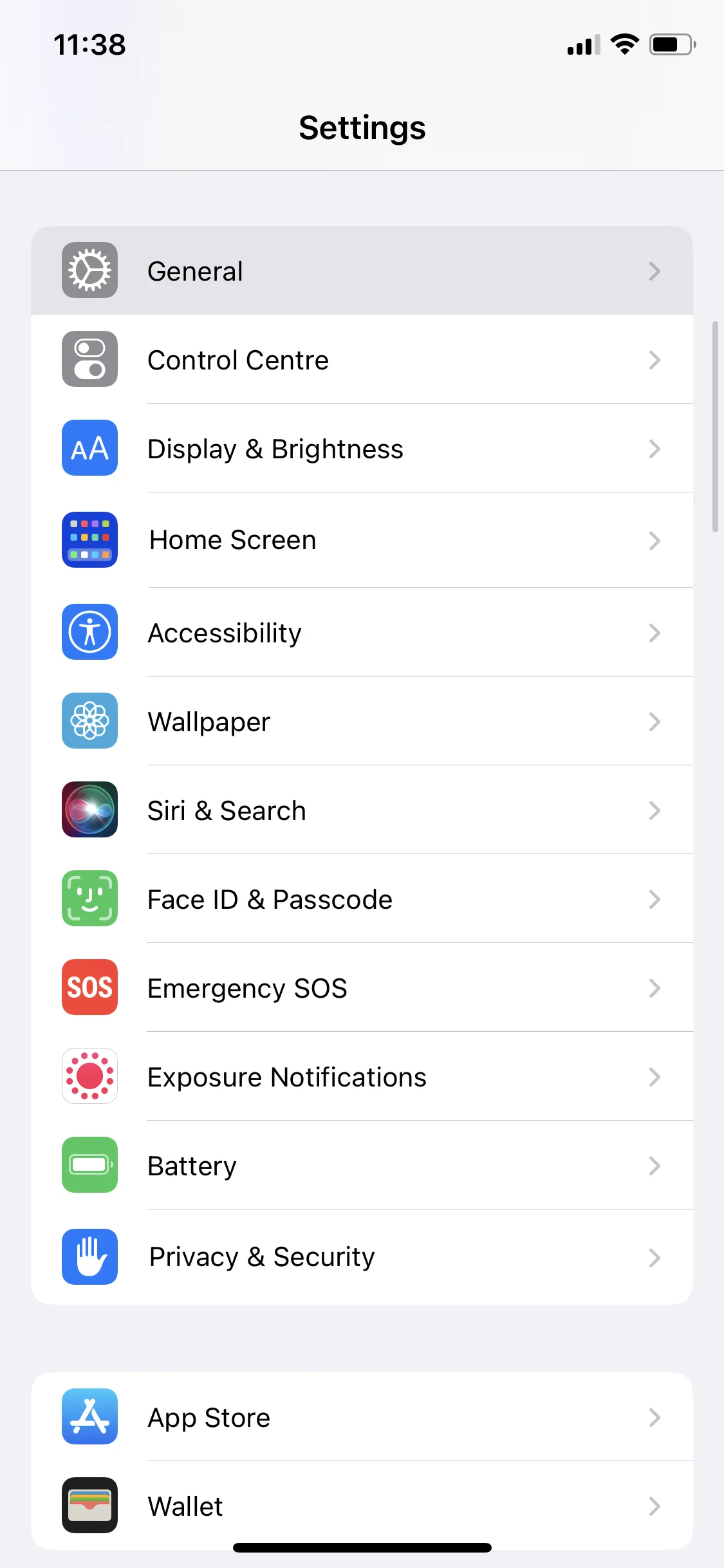 9. iPhone General settings screenshot