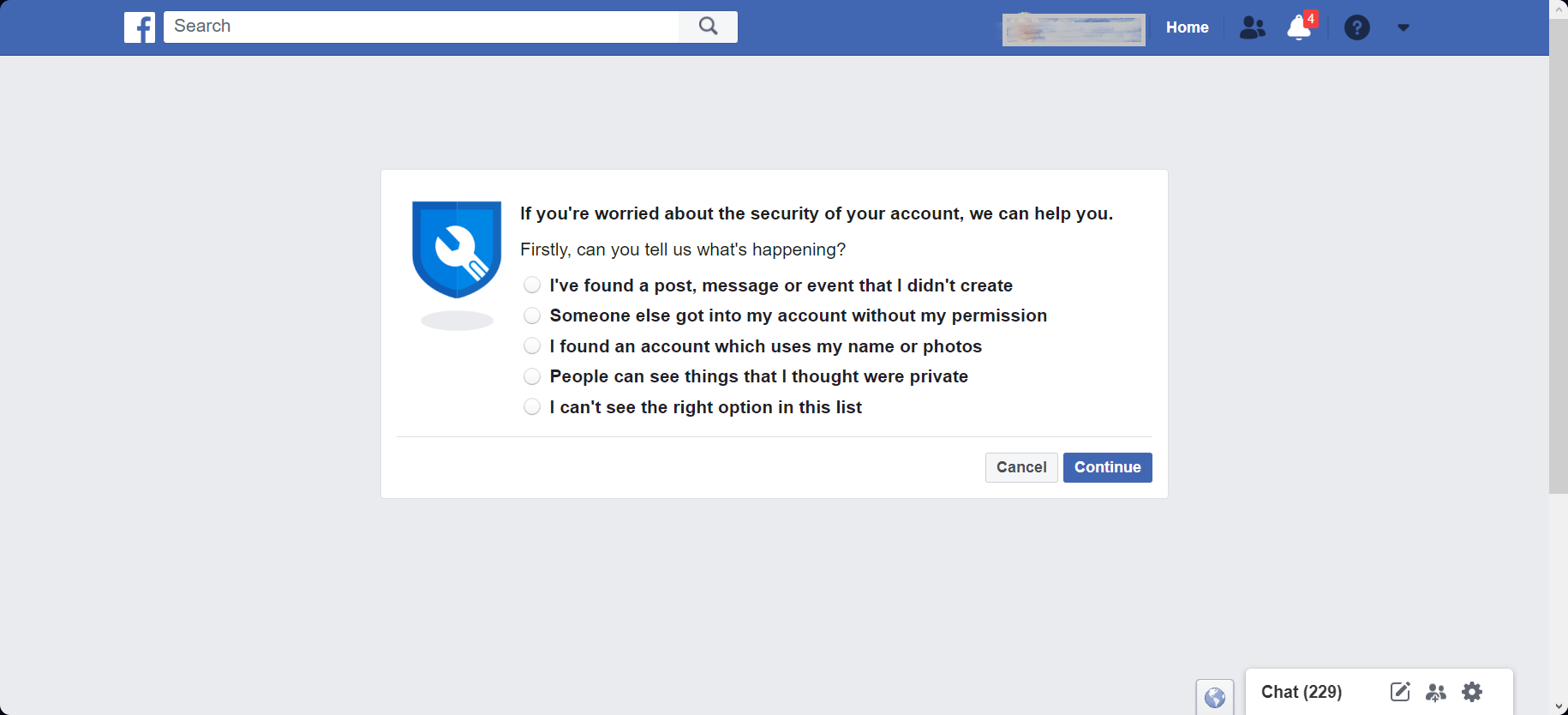 Access Facebook's hacked account page