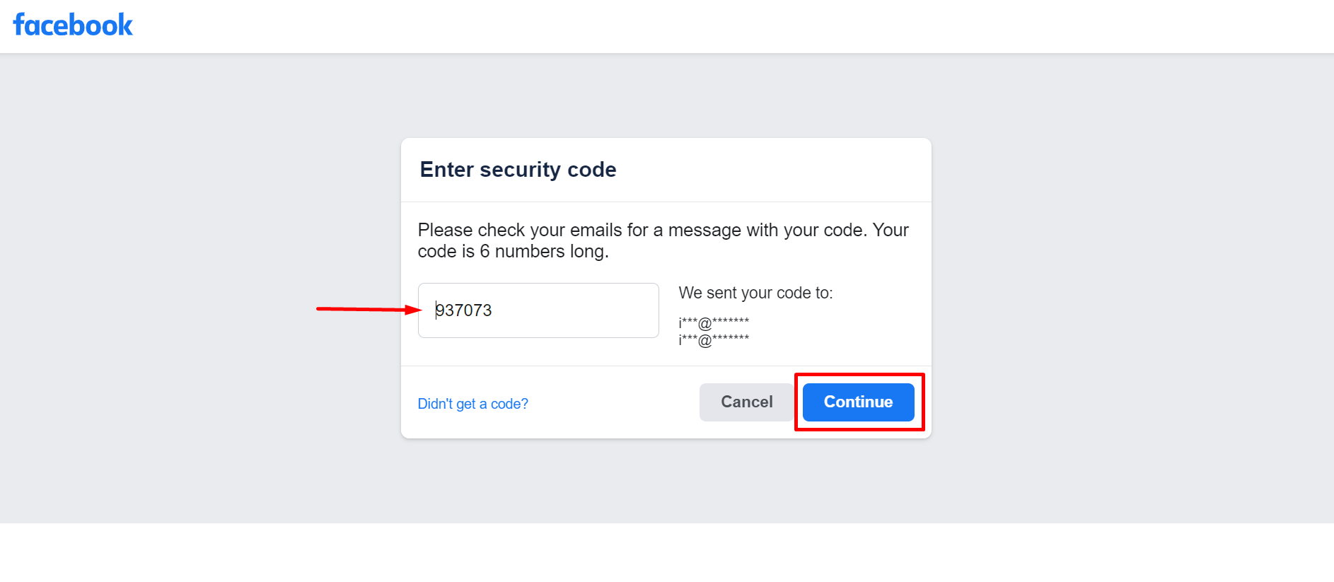 Input the login code and click Continue