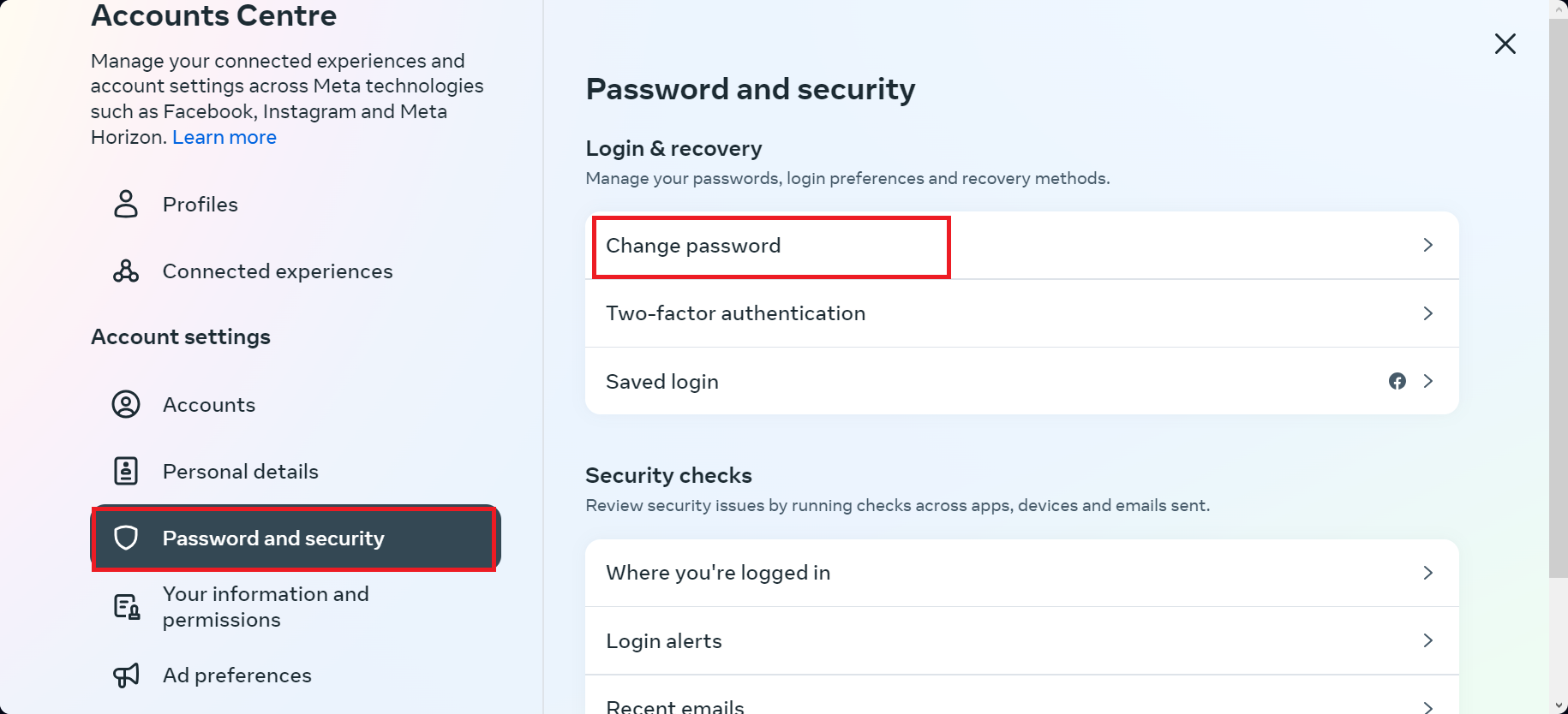 Select password and security