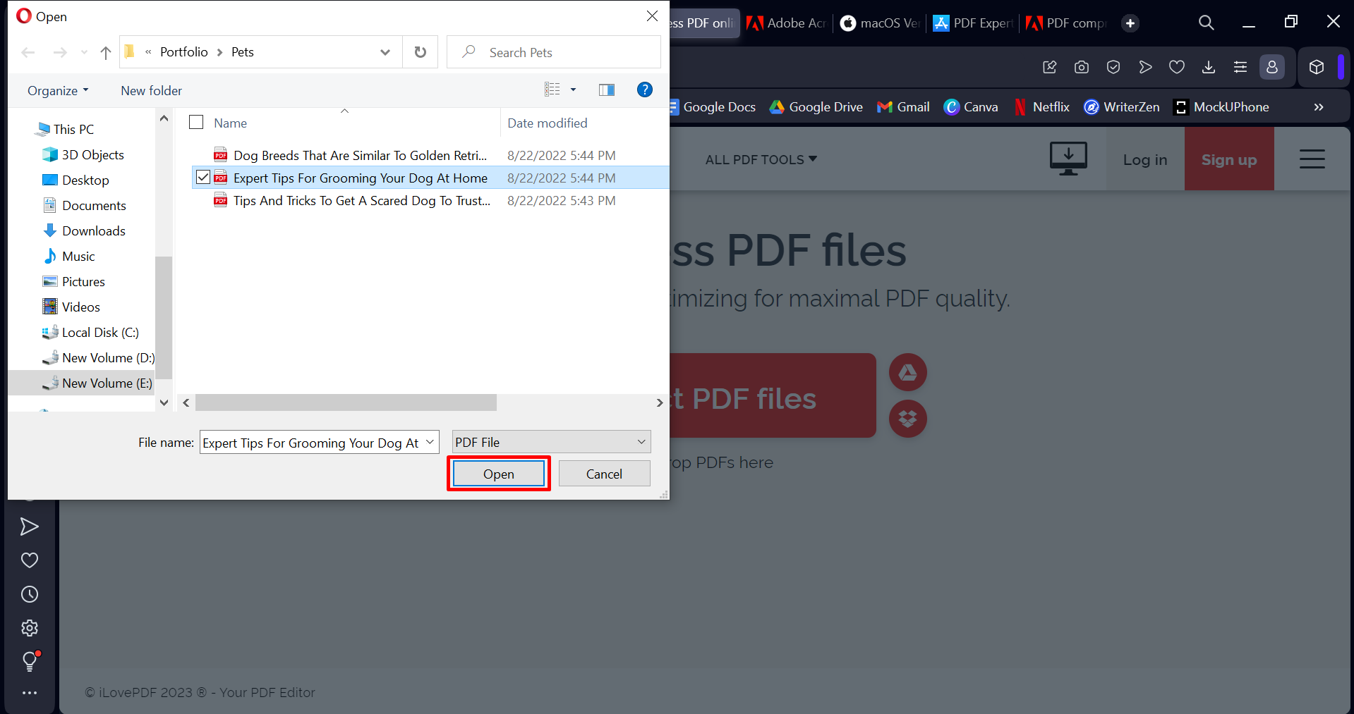 Select the PDF you want to inspect and press Open.