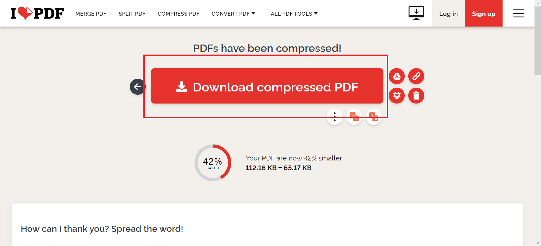 You can download the smaller PDF to your device when it's finished
