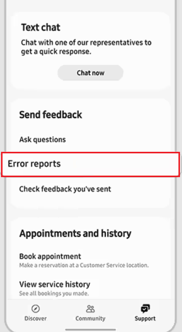 samsung error reports
