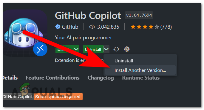 Installing an older version of GitHub Copilot