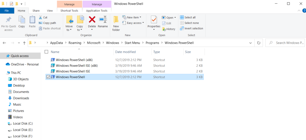 windows powershell on file explorer