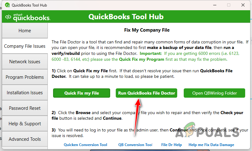 Running QuickBooks File Doctor