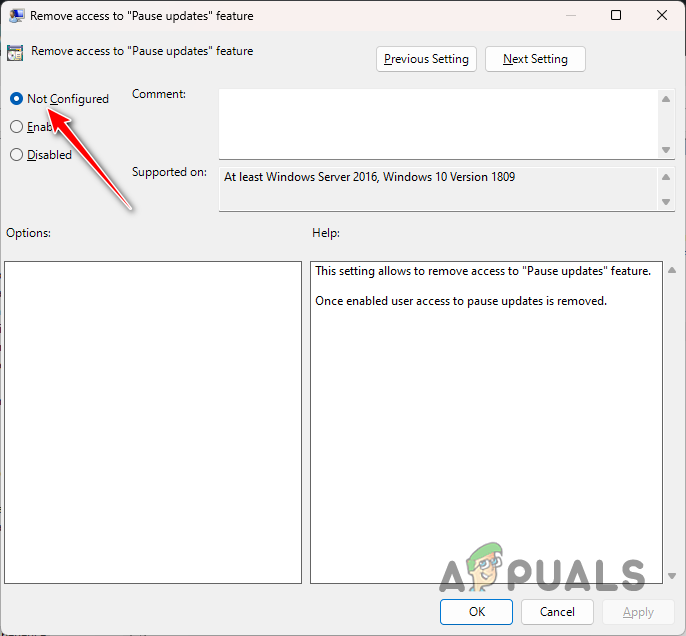 Disabling Remove Access to Pause Updates Feature Policy