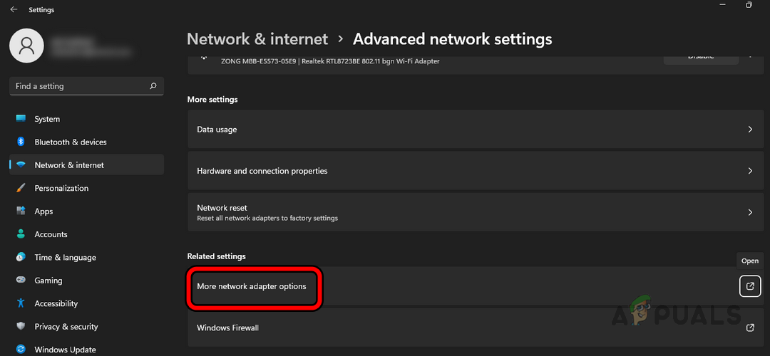 Open More Network Adapter Options in the Windows Settings
